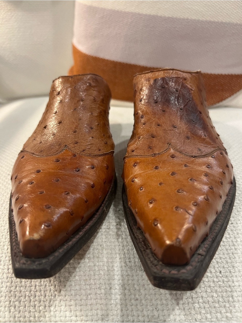 Tan Ostrich-Texture Slip-On leather Mules - Picture 2 of 3